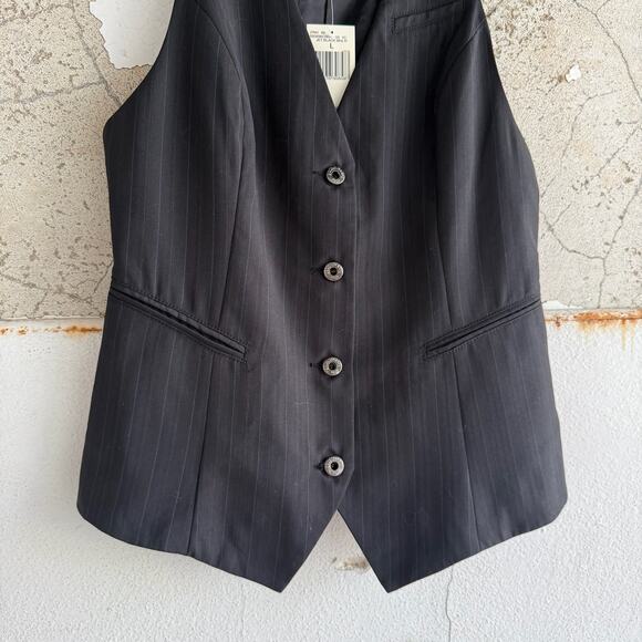 90s Guess Black Pinstripe Button Suit Vest Moto Grunge Goth Size Large NWT - Picture 2 of 8